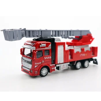 

1:24 Diecast Toy Vehicles Retractable Ladder Truck High Simulation Alloy Model CarSound Light Collection For Children's Gifts