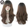 7JHH Fashion Ombre Brown Black Deep Wave Long Hair With Bangs Synthetic Wigs For Women Christmas Heat Resistant Thick Wig  Gift ► Photo 2/6