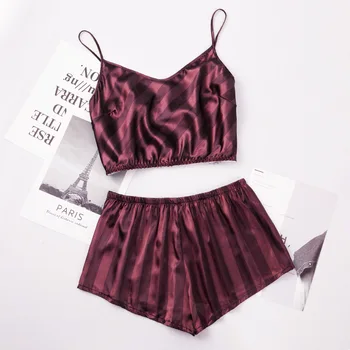 

Fiklyc Silk Sexy Pajamas Women's Summer Wrapped Chest Shorts Two-Piece Suit Home Service Thin Section