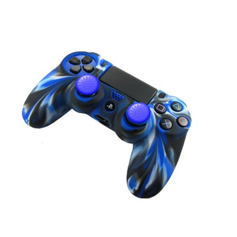 Унив. Игровой 2 в 1 мягкий силиконовый резиновый чехол для игровой станции Dualshock 4 PS4 DS4 Pro тонкий беспроводной контроллер кожа+ 2 ручки - Цвет: Blue Camo
