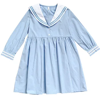 

6 to 16 years kids & teenager girls long sleeve sailor collar flare dress children girl fall autumn school uniform dresses