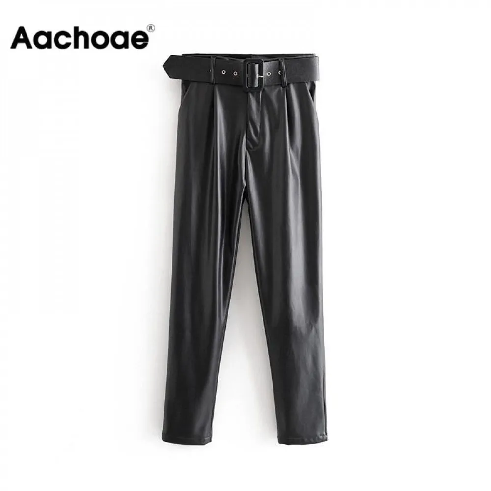 Брюки Aachoae женские из искусственной кожи шикарные модные офисные штаны с