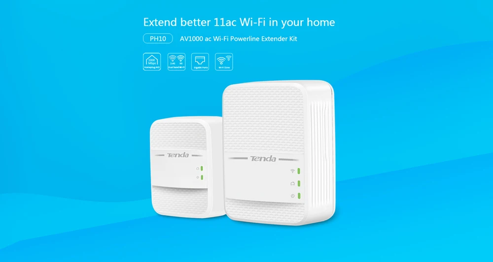 Tenda PH10 1000 Мбит/с Комплект гигабит 2,4G и 5G двухдиапазонный беспроводной сетевой адаптер Powerline AV1000 Ethernet PLC Адаптер