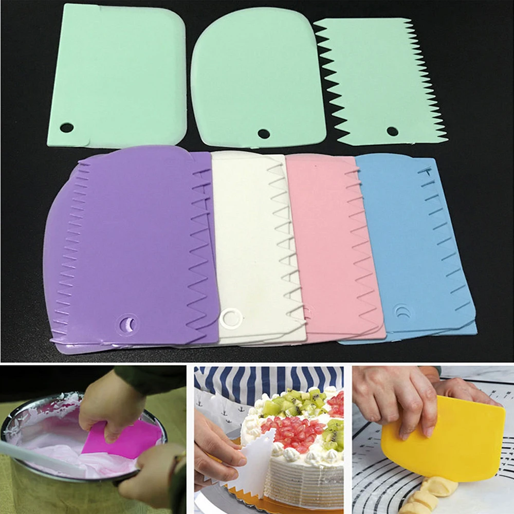 

3pcs/set Baking Pastry Tools Plastic Dough Multifunctional Knife Icing Fondant Scraper Plain Smooth Spatulas Cutters Cake Tools