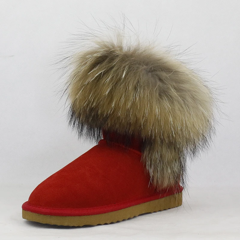 UVWP; высококачественные женские зимние ботинки с натуральным лисьим мехом; модные женские ботинки из натуральной кожи; теплая женская зимняя обувь; - Цвет: Red