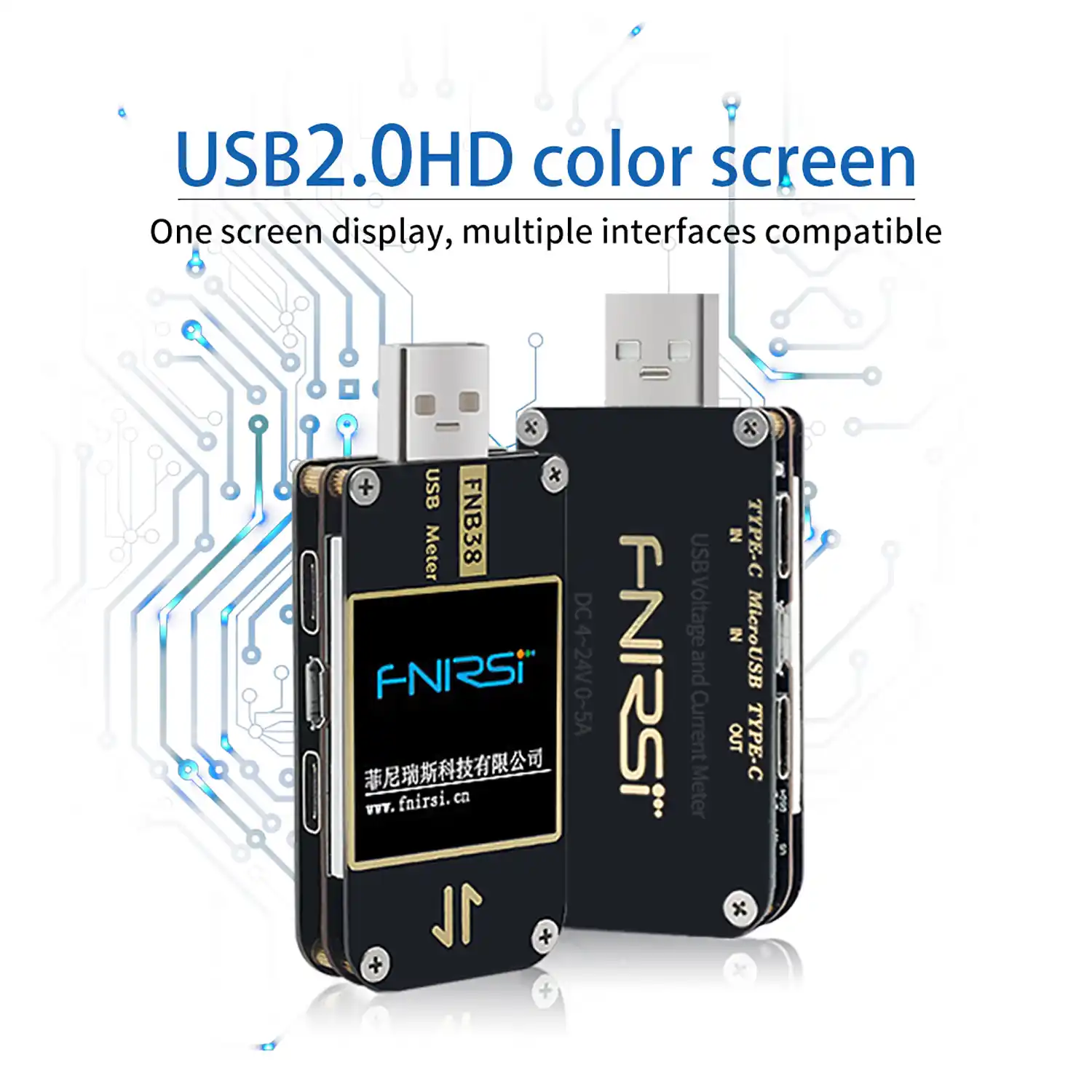 FNB38 HD LCD Stromspannungsmesser Volt Amp Gauge USB 2.0 Tester Schnellladung