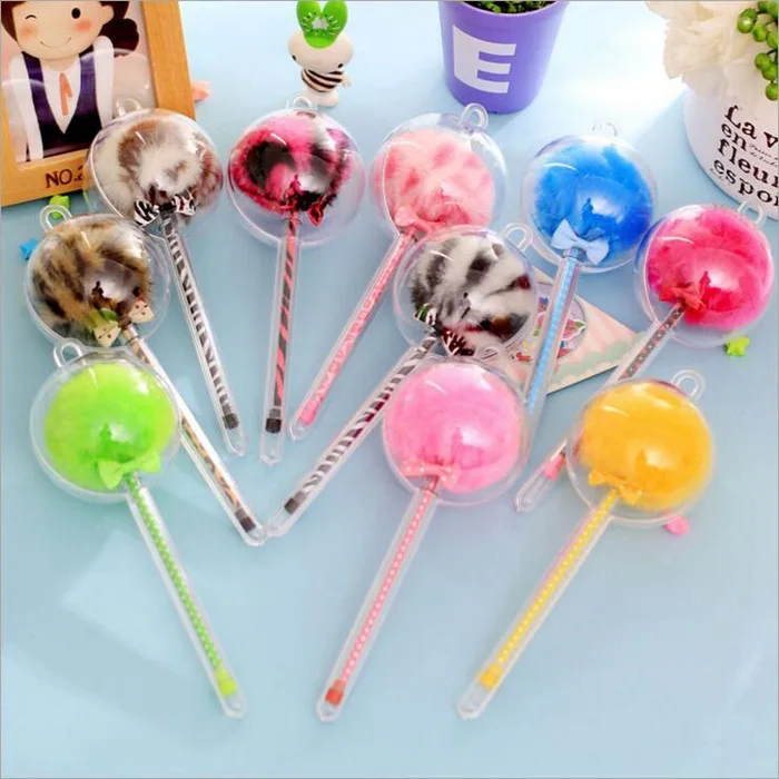 

Creative Stationery Freaky Story Sun Li Celebrity Inspired Puffy Fur Ball Pen Needle Type Pompom Pen Gel Pen