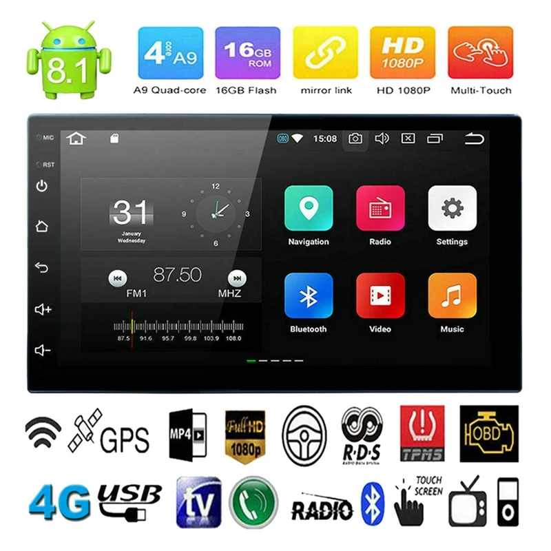 

Android 8.1 2 Din 7 Inch Car Universal Radio Multimedia Video Player GPS Navigation WIFI Stereo Bluetooth Audio Player