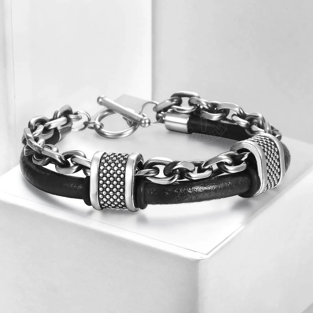 Trendsmax двухслойные мужские и женские браслеты из натуральной кожи черный браслет цепочка уникальный дизайн мужской подарок DLB162