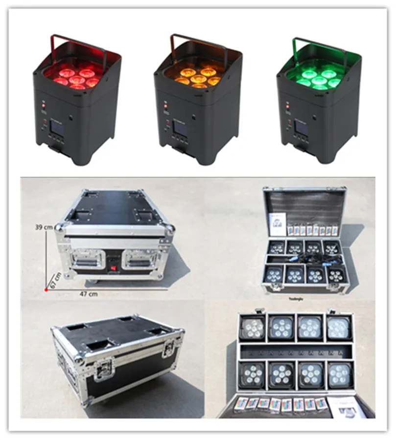 8pcs with chargingcase led flat par wireless 6*18W 6in1 LED Mini Battery Par Can Wireless DMX Wedding Stage Light