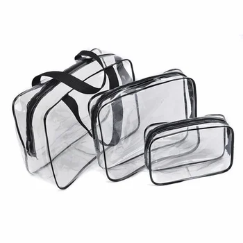 

New Hot 3pcs Clear Cosmetic Toiletry PVC Travel Wash Makeup Bag (Black)