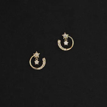 

CMajor 9K Solid Gold Earring Retro Fashion Temperament Personality Star Moon Shape Minimal Simple Stud Earrings Gift for Women