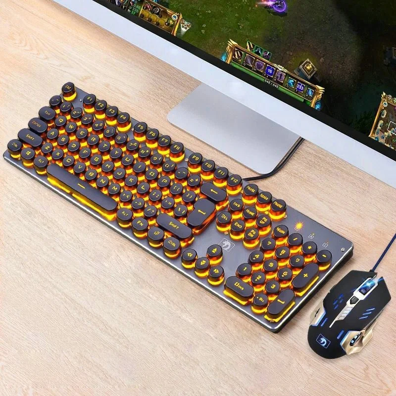 Gaming Keyboard Mechanical Imitation Keyboard Gaming RGB Keyboard with Backlit Ergonomic Keyboard 104 Keycaps for PC Black