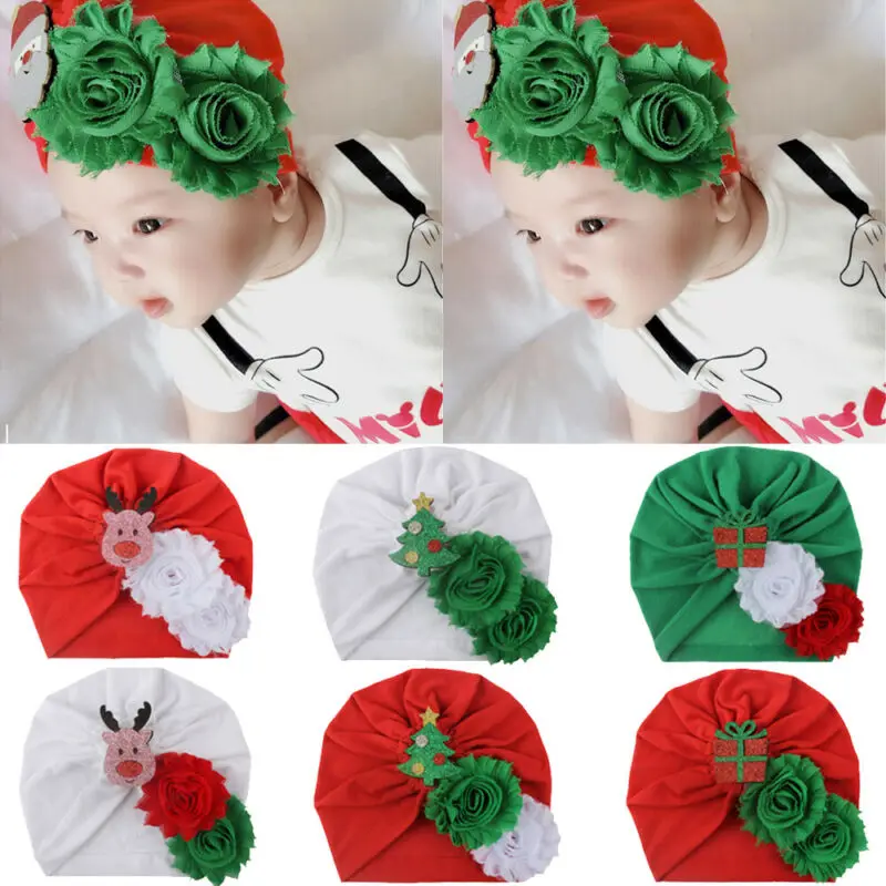 Fashion Solid Xmas Headwear Caps Baby Kids Flower Bonding Cartoon Christmas Tree Gift Hats | Детская одежда и обувь