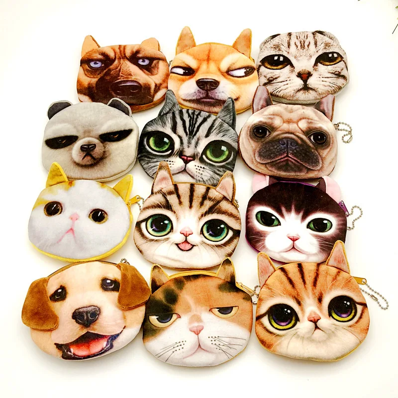 

Model Cat Dog 3D Kitty Small DOG'S Head Cartoon Mini Change Wallet Coins Storgage Bag