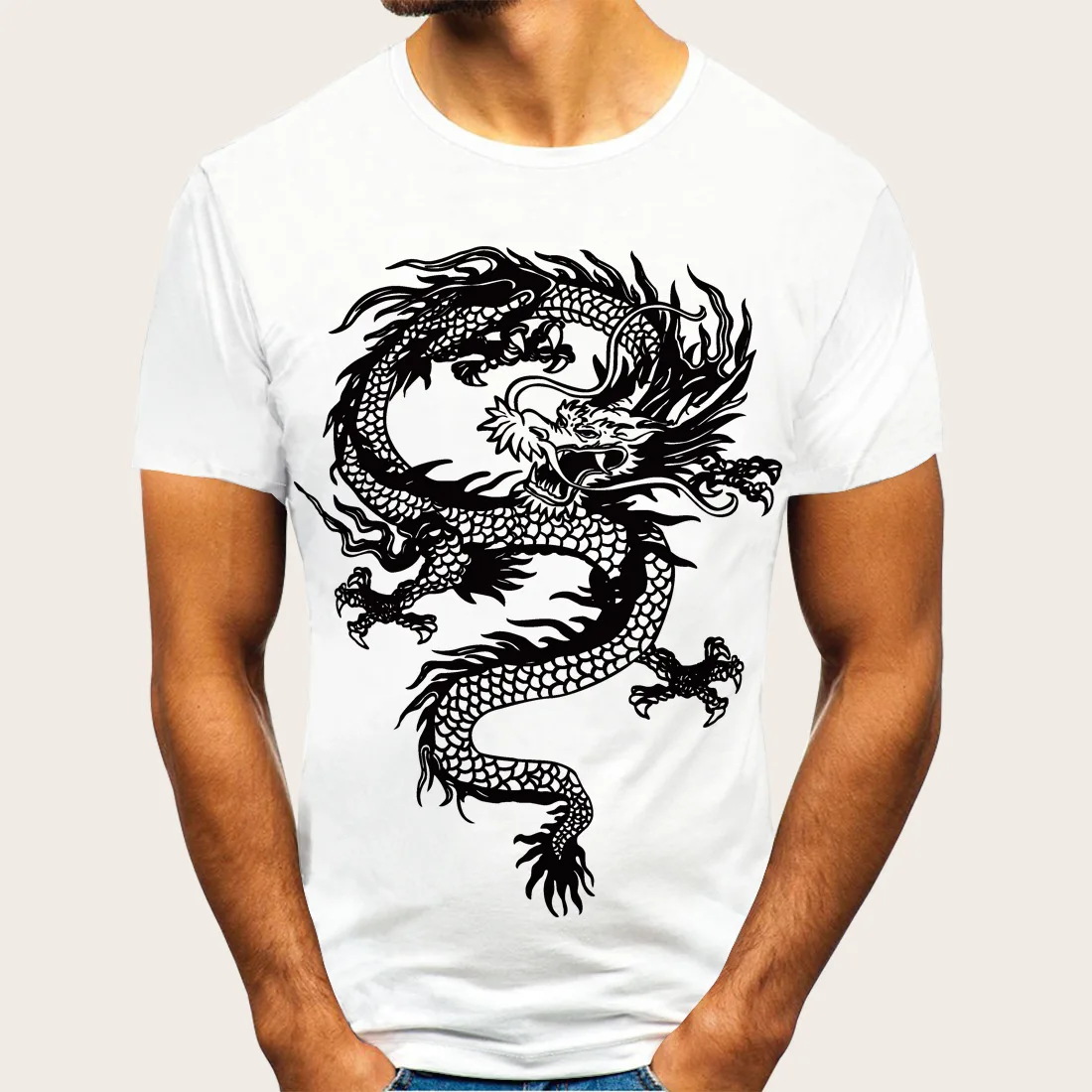 

hot 2020 new Chinese dragon print funny tee shirts for men plus size summer short sleeve men t-shirt cotton