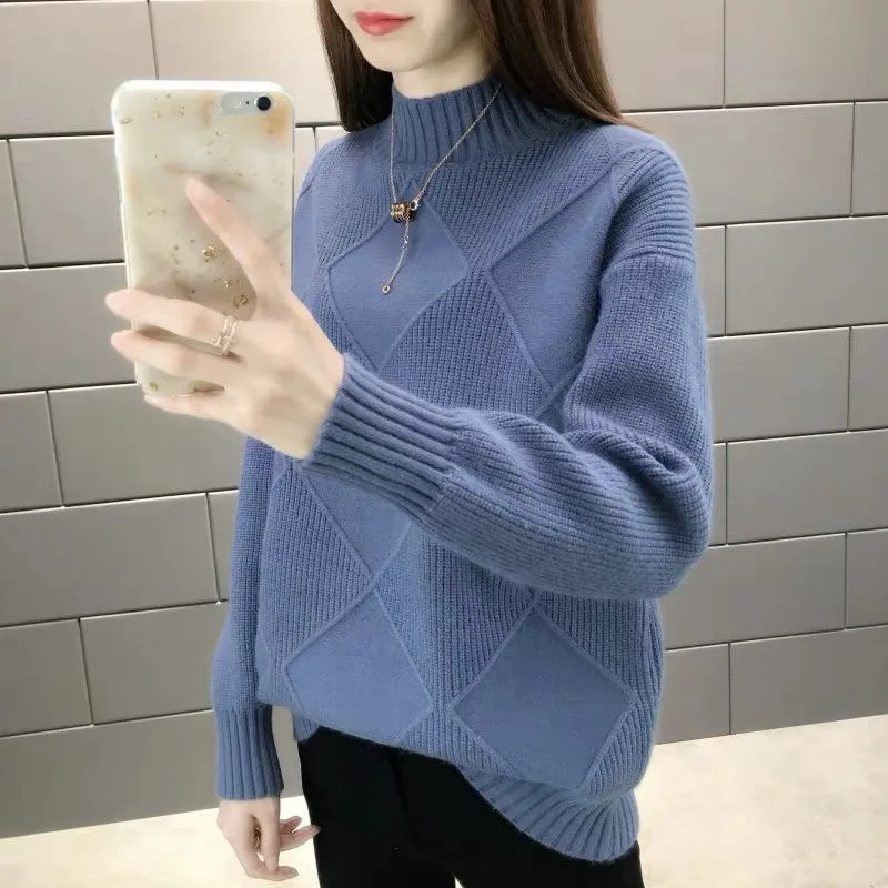 

2019 Autumn Winter Loose Knitted Pullover Sweater Women Long Sleeve Turtleneck Women Pink Purple Jumper Sweater Female PZ2294