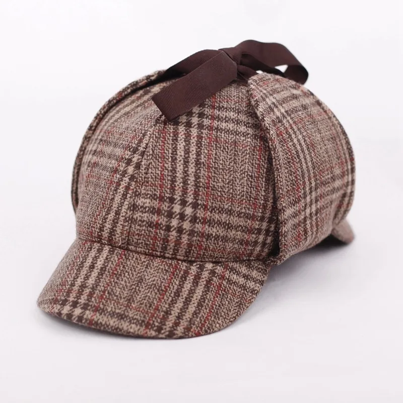 Шерстяная зимняя шапка для охоты в винтажном британском стиле, шапка шерлока Холмса