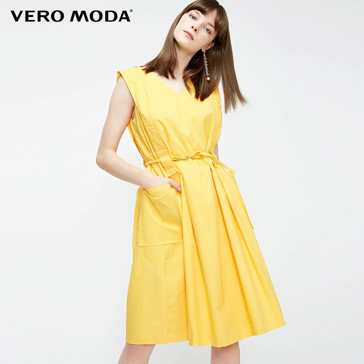 Vero Moda New V-neck Sleeveless Cotton Pure Dress | 31927A502 - Color: Goddess gold