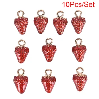 

10pcs Fashion 3D Simulation Strawberry Charms Fruit Pendant Beads DIY Bracelets Necklace Earrings For Women Jewelry Finding Gift