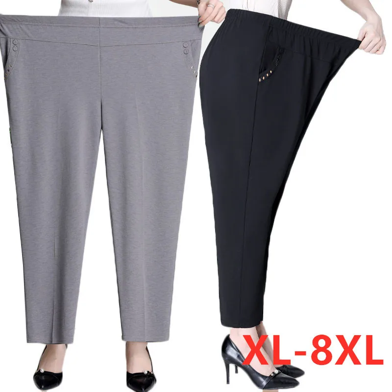 Plus Size XL-8XL Summer Women Pants New Autumn Winter Middl Aged Warm Velvet Elastic Waist Casual Straight Pants Female Trousers cargo capris