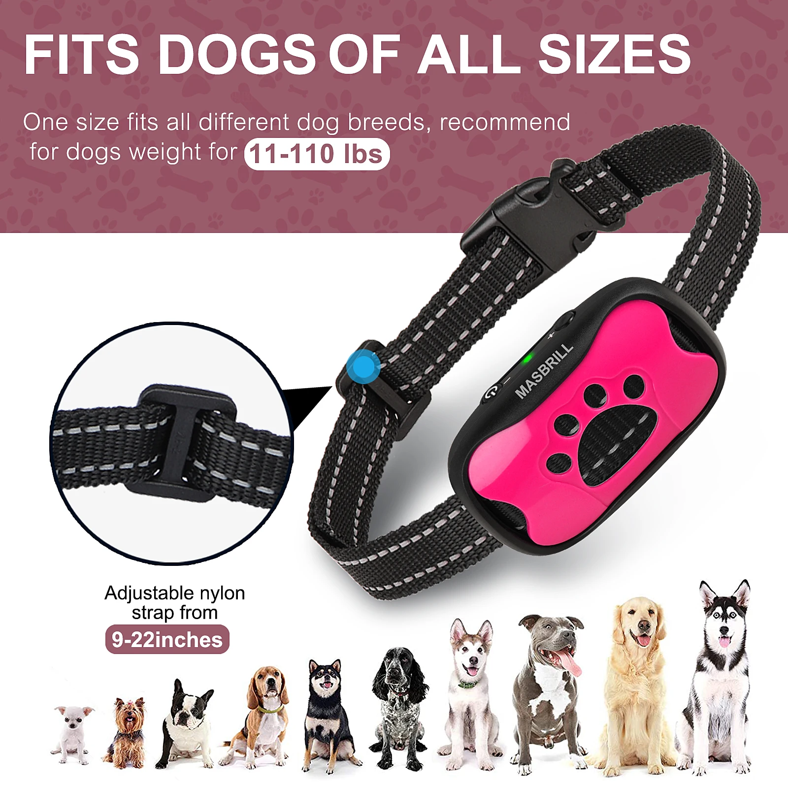Dog Training Collar Dog Bark Deterrent MASBRILL Dog Anti Barking Device Electric Ultrasonic Dogs Training Collar Dog Stop Barking Vibration Anti Bark Collar Large