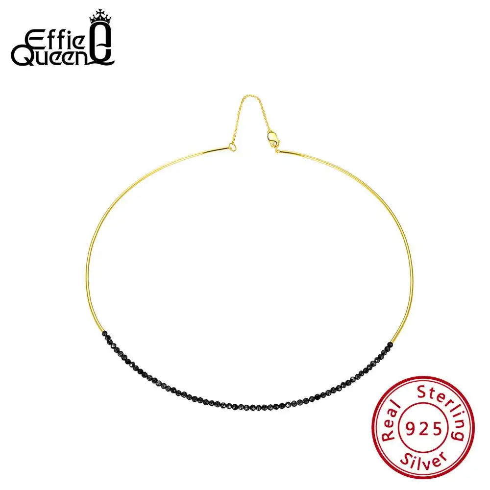 

Effie Queen 925 Sterling Silver Necklaces With Black Spinel Gemstone Korean Design Luxury Jewelry Daily Wear TSN158