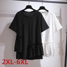 

Big Size Shirt Women summer Large Size Short Sleeve Solid Flounce Stitching Loose Casual Plus Size fat MM women clothing Tees