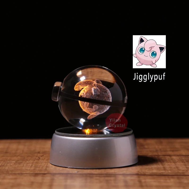 Аниме Покемон 3D лазерный шар гравировка Jigglypuff круглый хрустальный 50 мм со