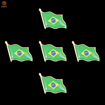 

5PCS Brazil Waving Green Flag Brooch Hat Suit Wear Pin Commemorative Badge Collection For Decoration