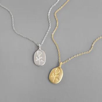 

Peri'sbox Round Medallion Rose Necklaces Circle Carved Geometric Necklaces for Women 925 Sterling Silver Minimalist Necklace
