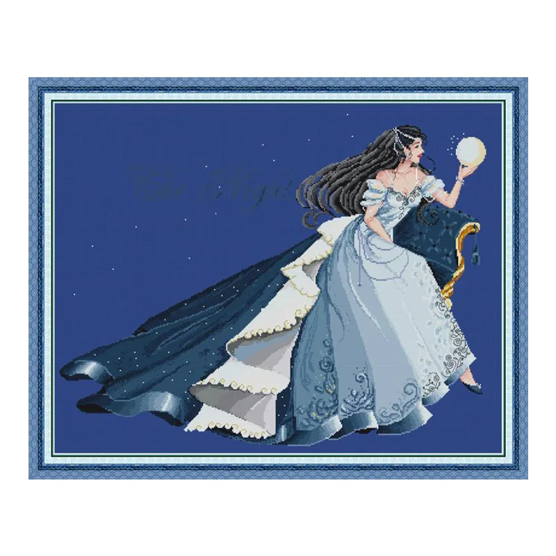 

Joy Sunday Printed Cross Stitch Kit The Moon Fairy 4 Portrait 11CT 14CT Embroidery Printed Stitch on Canvas Fashion Decoration