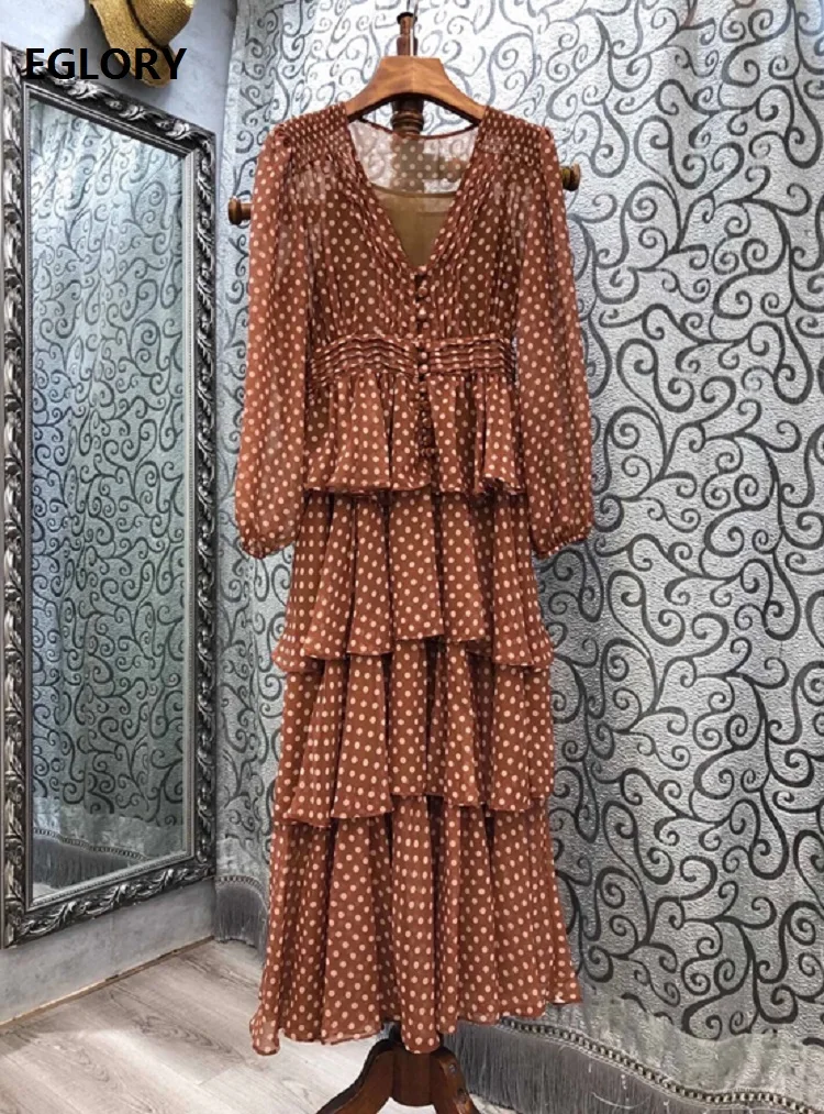 Женское длинное платье в горошек с v образным вырезом винтажное макси длинным