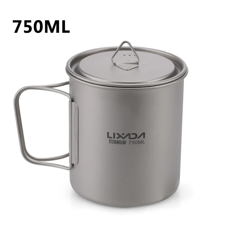 Lixada 300 мл-750 мл Ультралегкая титановая чашка, портативная походная чашка для пикника, чашка для воды, кружка для кофе, чая со складной ручкой - Цвет: 750ml