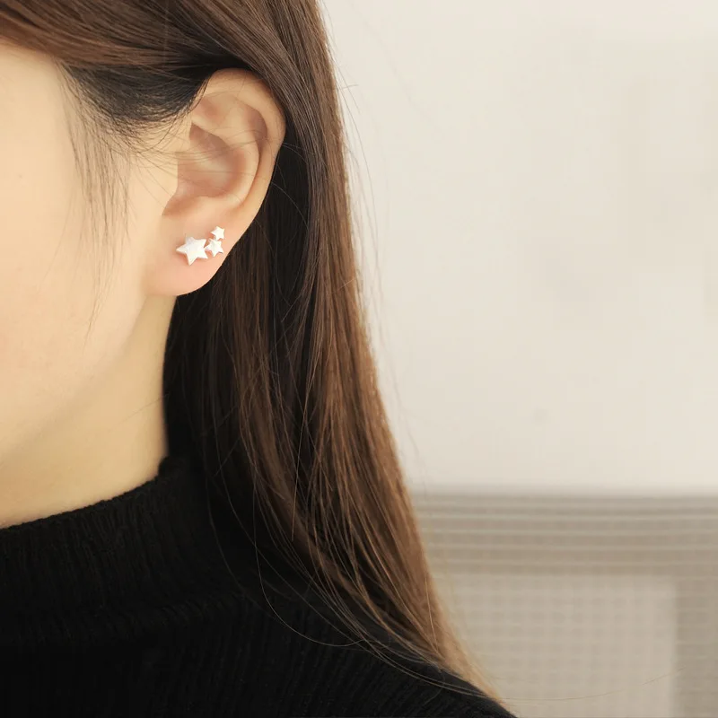 

Silver Stars Pentagram Stud Ear Earrings Women Girls Girlfriend Charm Party Birthday Wedding Gifts Jewelry Family Friend Fashion