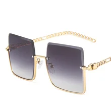 

Half Frame Chain Pink Colored Lenses Vintage Oversized Gradient Designer Sunglasses Women High Quality Steampunk Driver Glasses