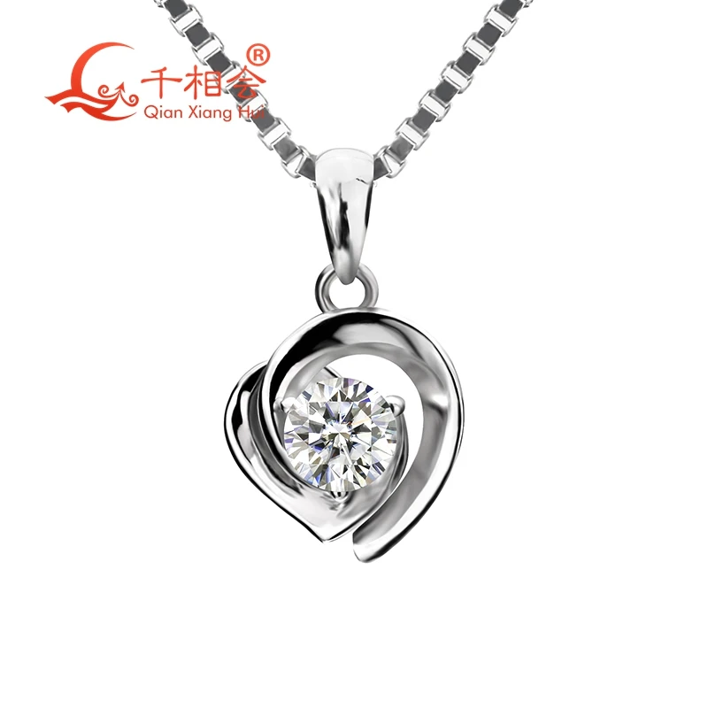 Разноцветные моиссанитовые подвески в виде сердца 4 мм круглой формы из серебра