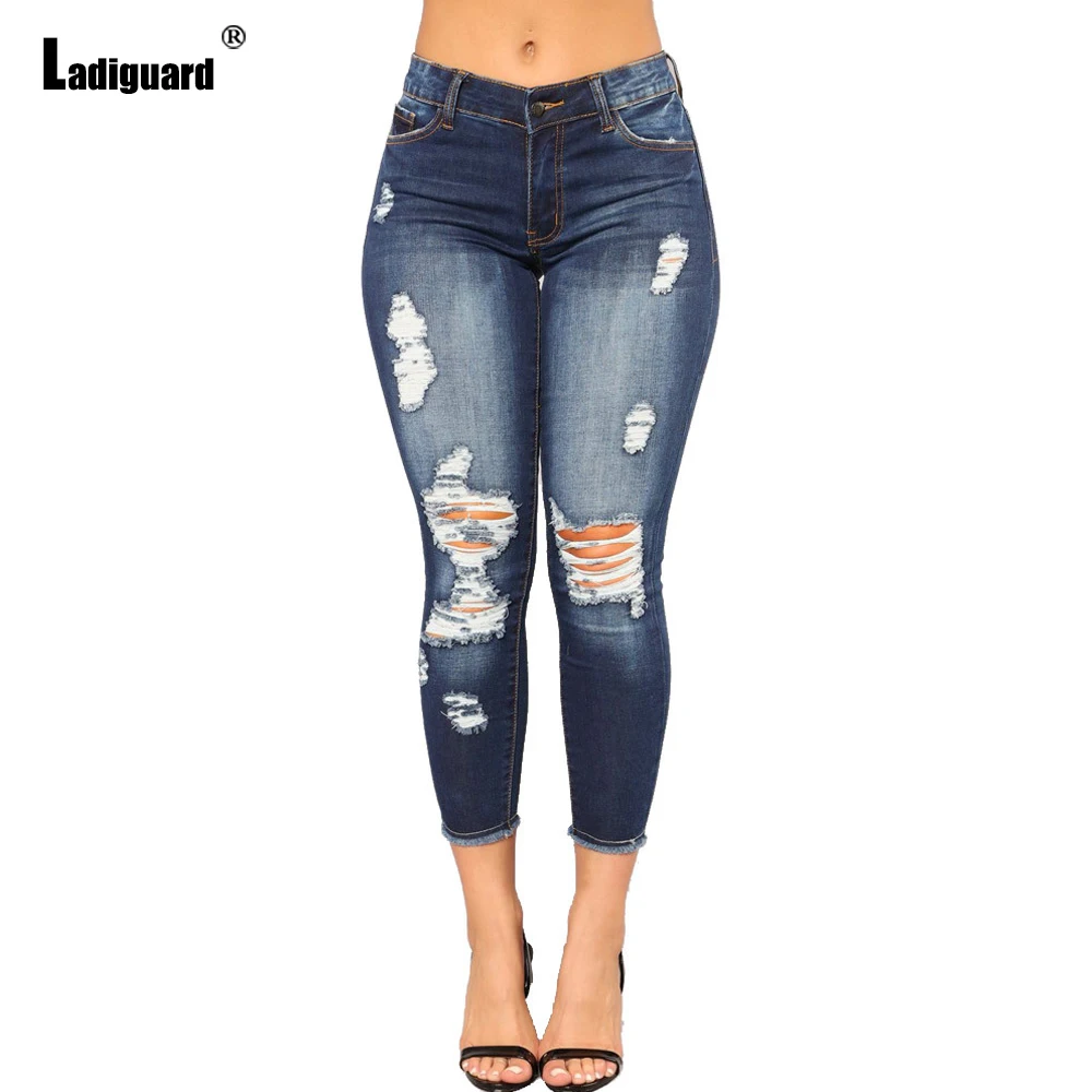 2024 Women Hole Ripped Distressed Skinny Denim Pants Shredded Trousers Female Casual Slim Jeggings Ladies Patchwork Demin Wear new 2023 women s trendy ripped jeans super skinny and hip lifting fashion ladies demin pants curvy figure trousers