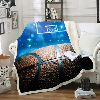

Basketball Court Throw Blanket Blue Sherpa Fleece Blanket Sports Throw Blanket for Kids Fluffy Blanket Soft Bedspreads on bed