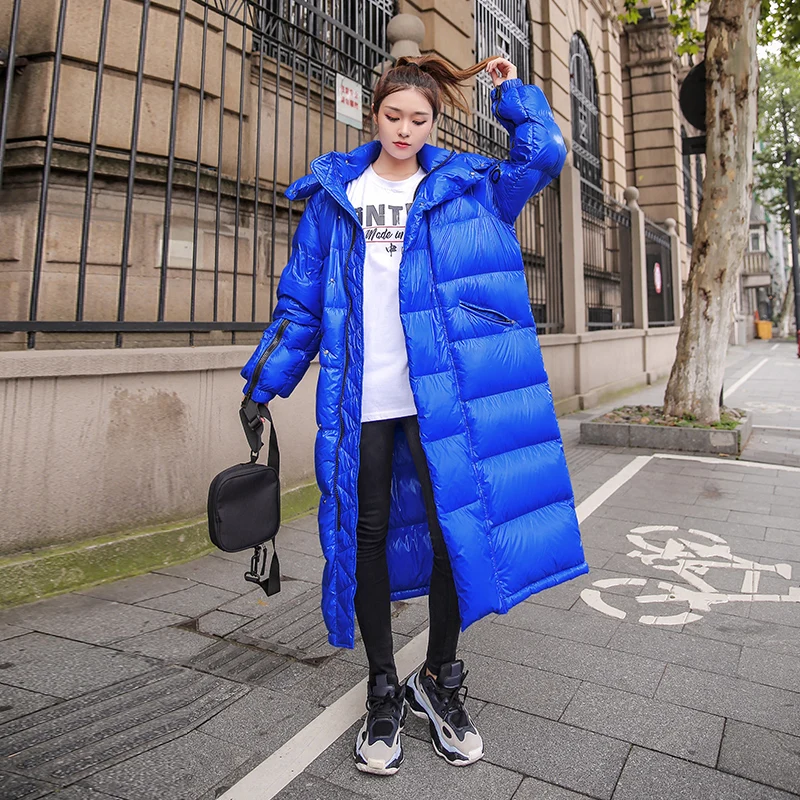 

2023 Winter Jacket Woman Long Down Cotton Coat New Large Size Hooded Thicken Warm Outerwear Glossy Winter Parka Female Overcoat