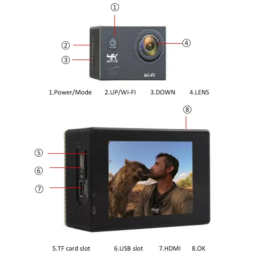 2," lcd Ultra HD 4K 1080P wifi 30M Водонепроницаемая 16 мегапиксельная Спортивная экшн-камера для Micro SD с пультом дистанционного управления