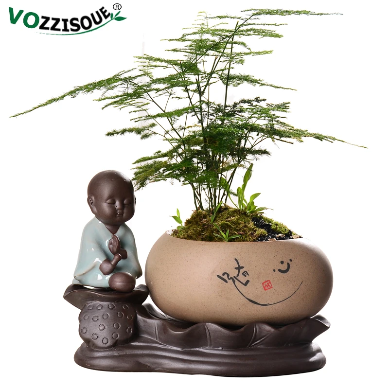 吸収ポット盆栽創造中国蓮リトル モンク石器仏禅水耕鉢植え植木鉢寝室の装飾 Flower Pots Planters Aliexpress