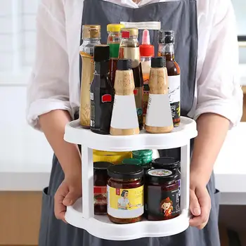 

1/2-tier Kitchen Storage Tray Rotating Multifunctional Turntable With Non-skid Surface Desktop Storage Rack For Bathroom Kitchen