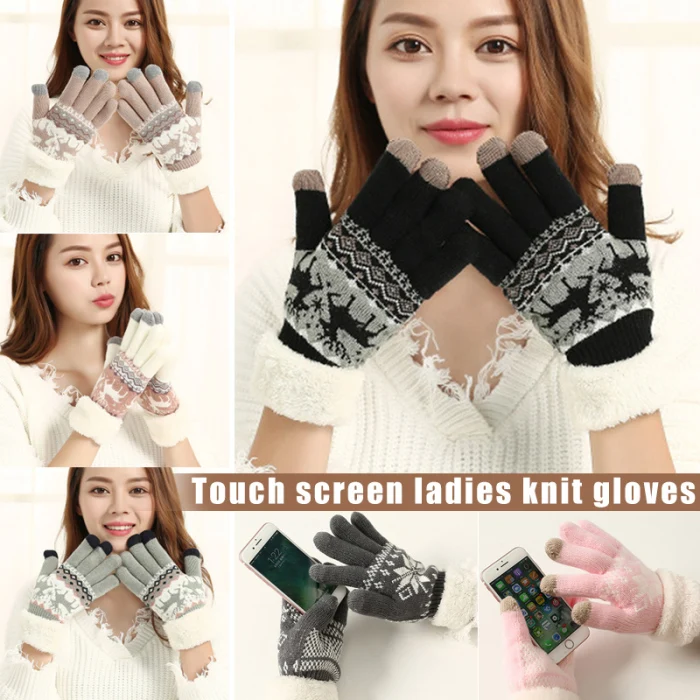 Новые очень теплые флисовые перчатки для сенсорного экрана, вязаные утолщенные перчатки для женщин, зимние уличные m99