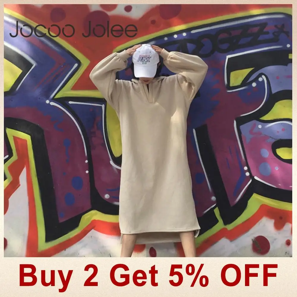 Jocoo Jolee, женские,, осень, зима, повседневные, свободные, длинные, толстовки, свитшоты, большие размеры, длинный рукав, с разрезом по бокам, худи, платье, Vestidos