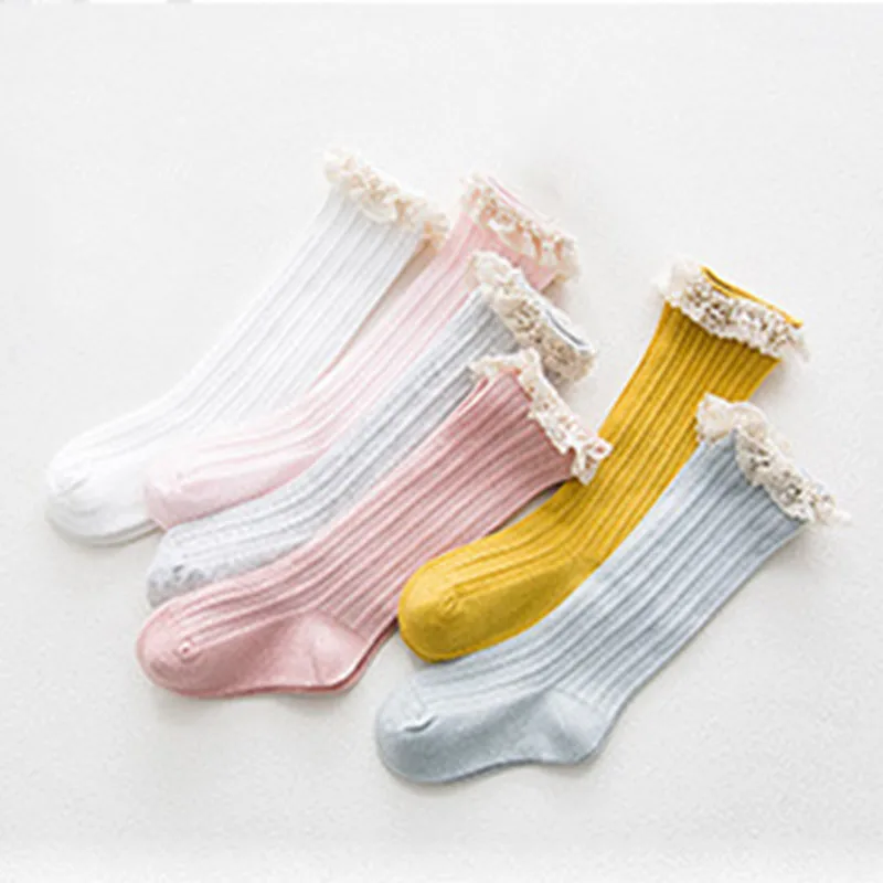 

Breathable Toddlers Mid- Calf Length Socks Decoration Knee-high Stockings Spring Autumn Sweet Style Little Girls Lace Cotton