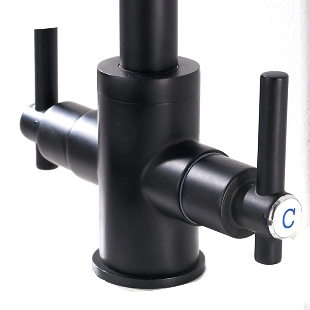 

360 Degree Swivel Deck Mounted Faucet Mixer Tap With Fittings Water Purification Twin Lever Rotation Dual Handle Kitchen Sink