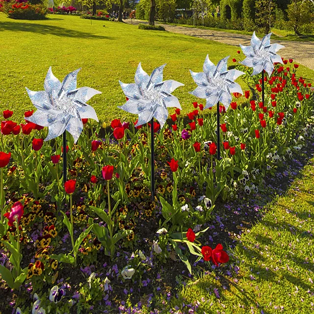 18.5 pollici frutteto riflettente girandola giardino uccello spaventare  mulino a vento 8 foglie uccello guida mulino a vento pianta da giardino  fiore repellente per uccelli - AliExpress