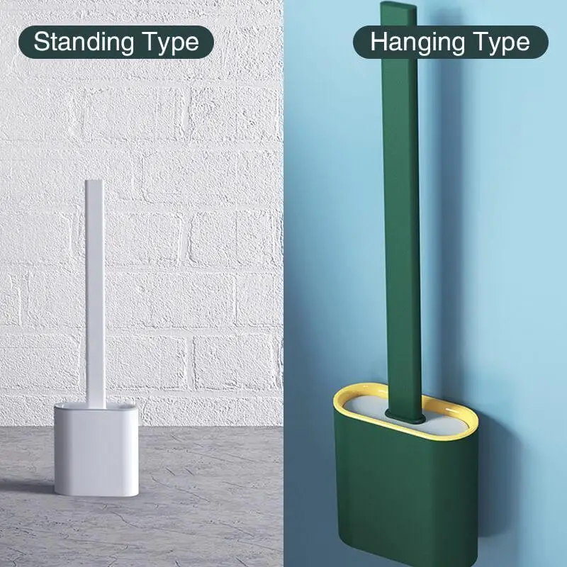 

Silicone Toilet Brush Soft Bristle Wall-mounted Bathroom Toilet Brush Holder Set Clean Tool Durable ThermoPlastic Rubber Cleanin