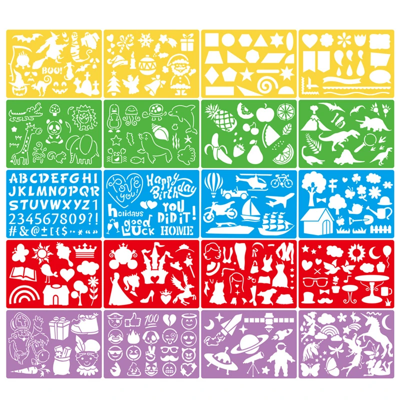 Coloffice 20PCs/Set New Children Painting Template Ruler Tool Color English Letter Digital Template Christmas Halloween Ruler afbeelding